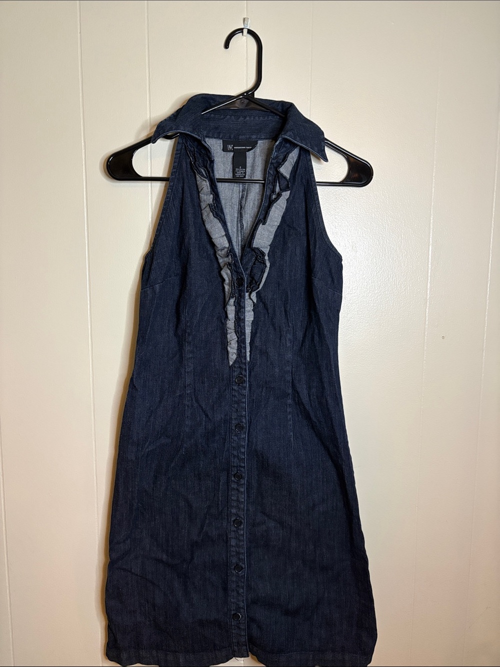 Sleeveless Dark Wash Denim Button-Down Dress